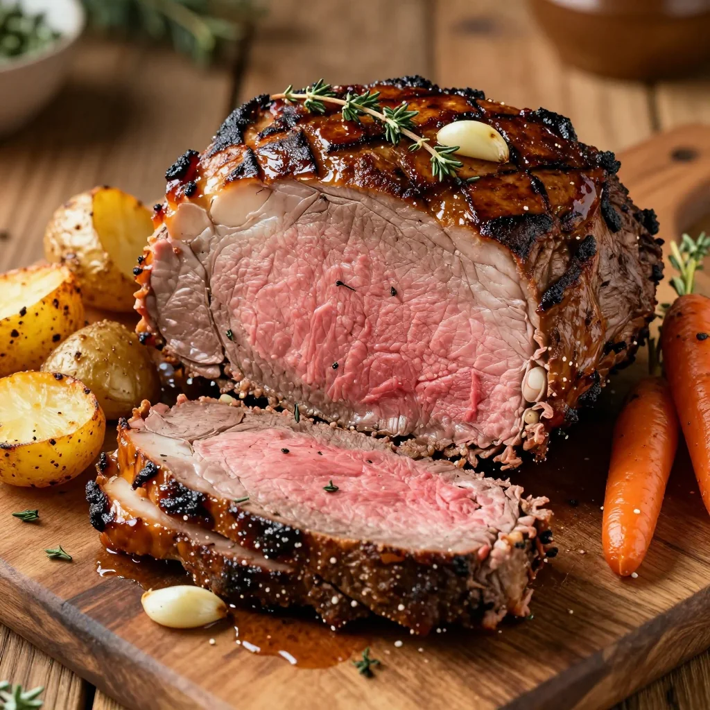 classic roast beef with garlic and thyme for christmas dinner gatherings