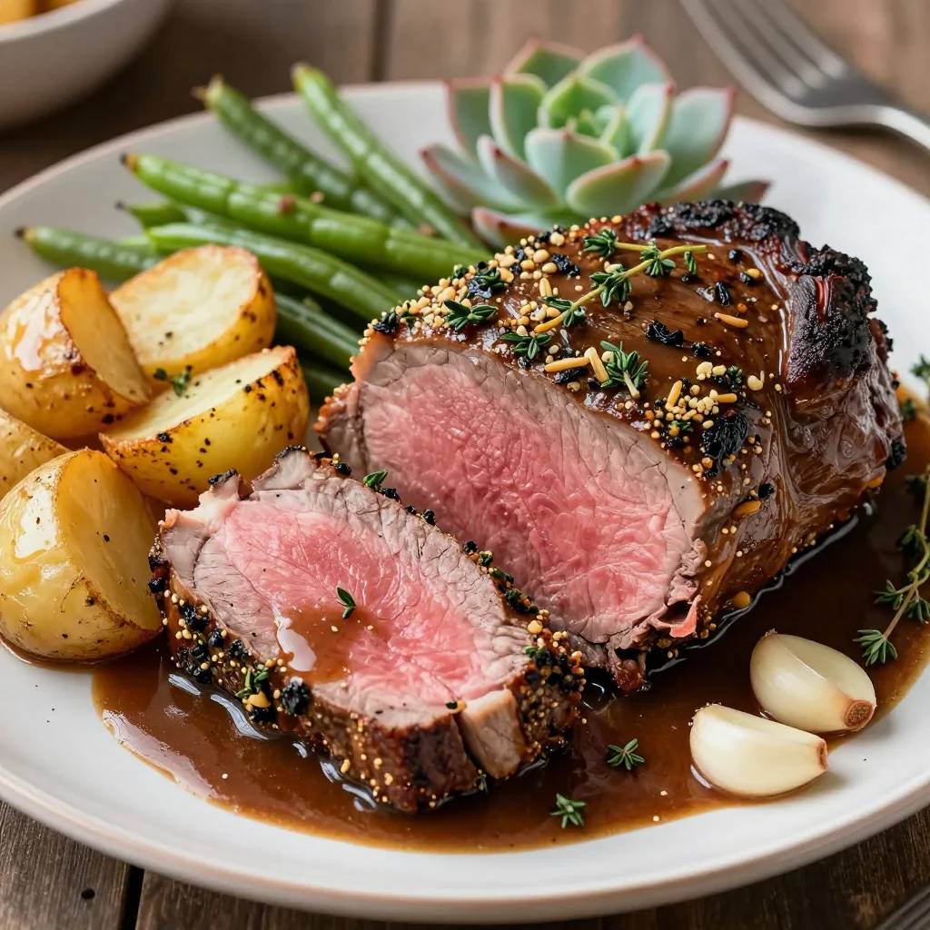 classic roast beef with garlic and thyme for christmas dinner gatherings
