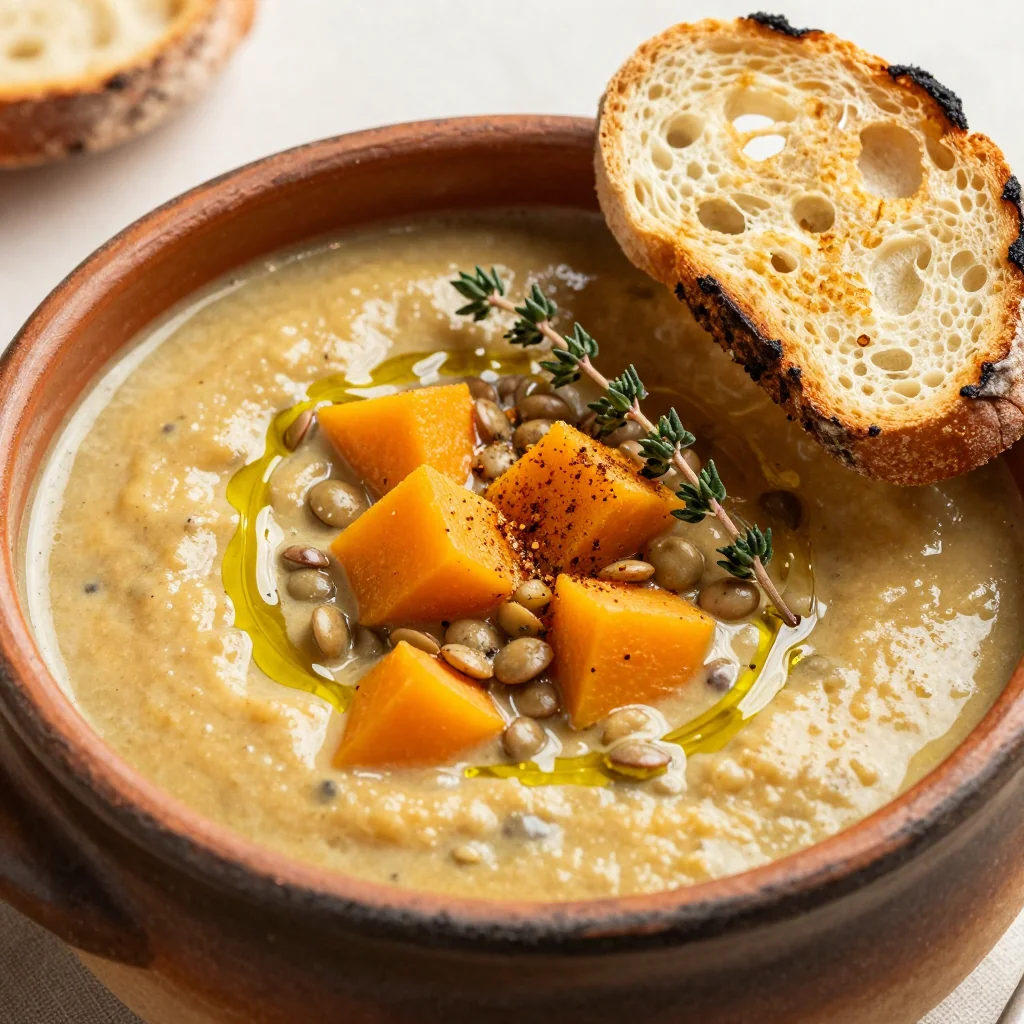 comforting one pot lentil and winter squash soup for cold nights