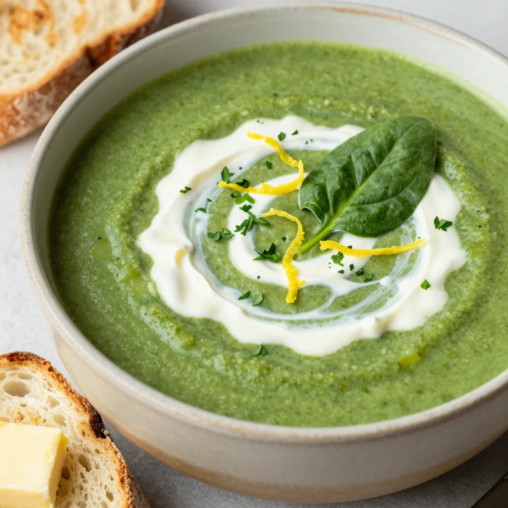 cozy spinach and potato soup with lemon and fresh herbs for january