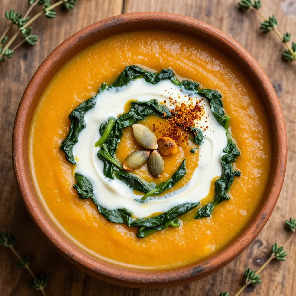cozy sweet potato and spinach soup for comforting family dinners