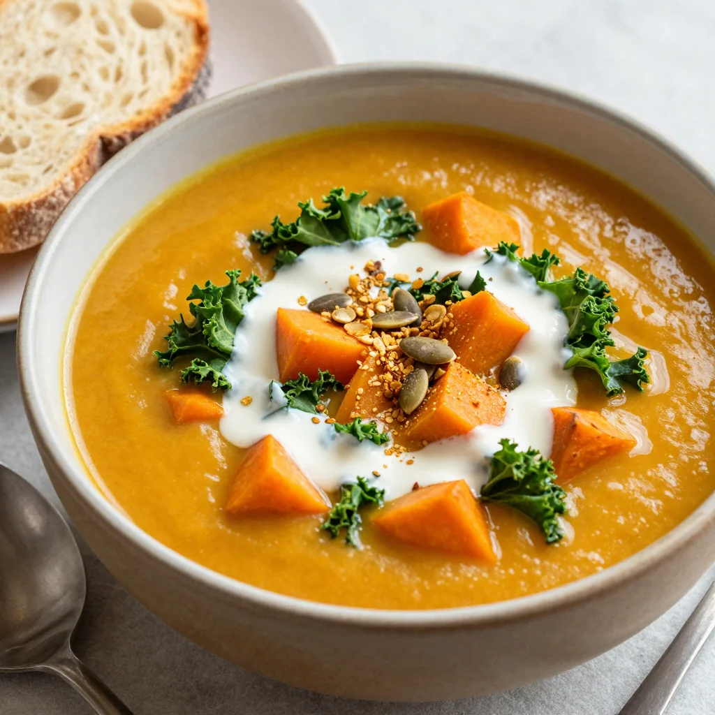cozy sweet potato kale and carrot soup for family suppers