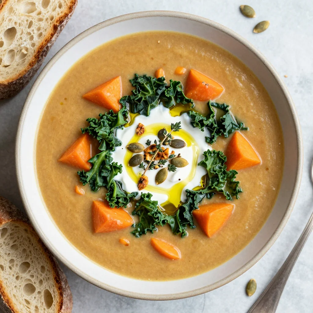 cozy sweet potato kale and carrot soup for family suppers