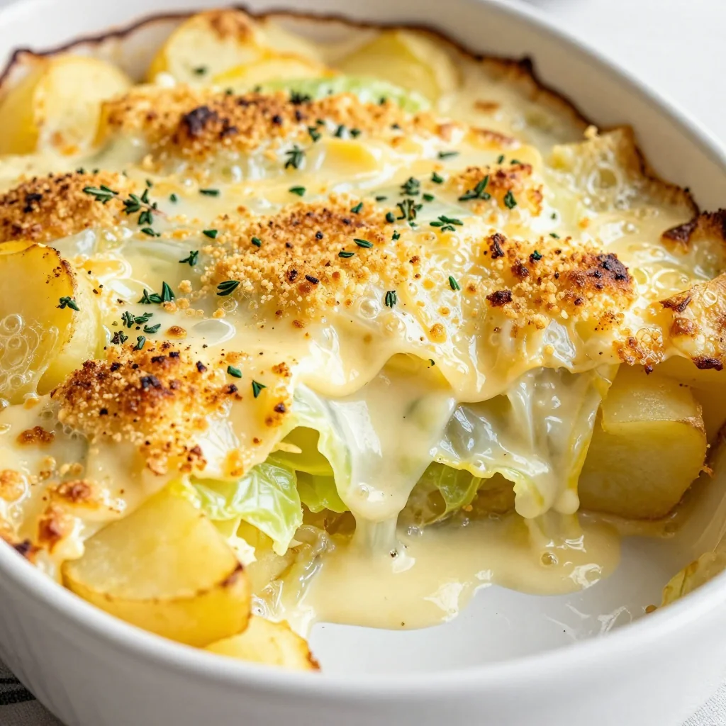creamy garlic and herb potato and cabbage gratin for family dinners