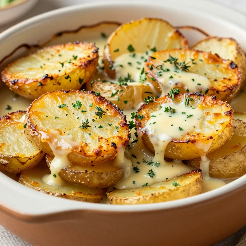 creamy garlic and herb roasted potato gratin for cozy dinners