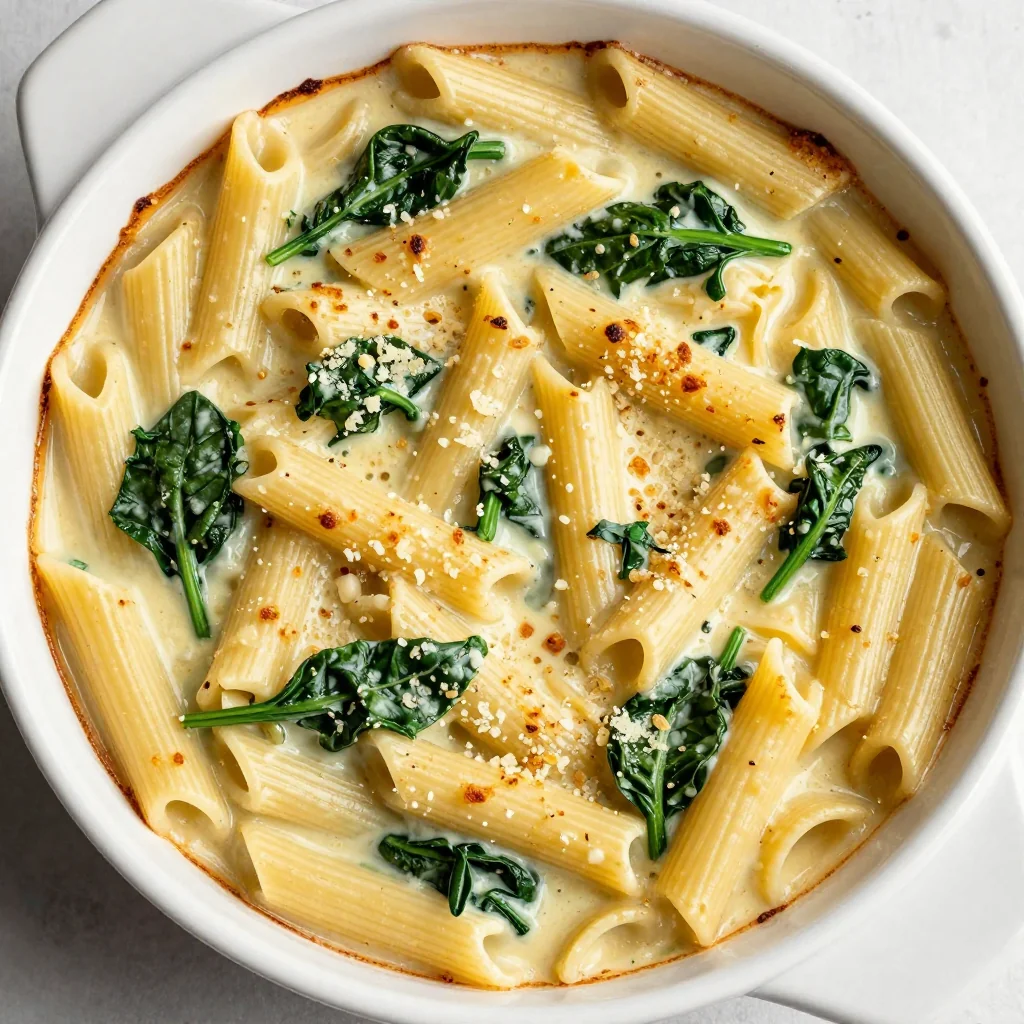 creamy garlic and spinach pasta bake for warm weeknight family meals