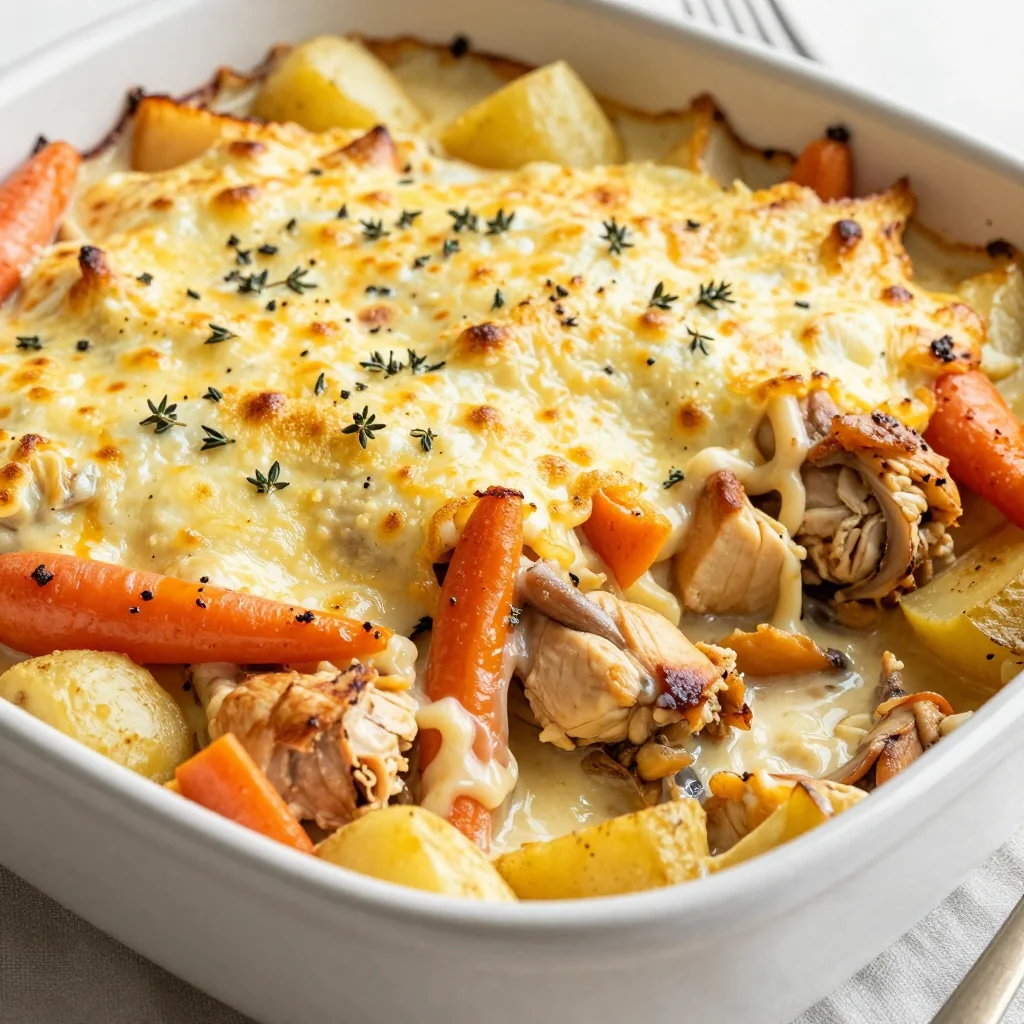 creamy garlic chicken and root vegetable casserole for family meals