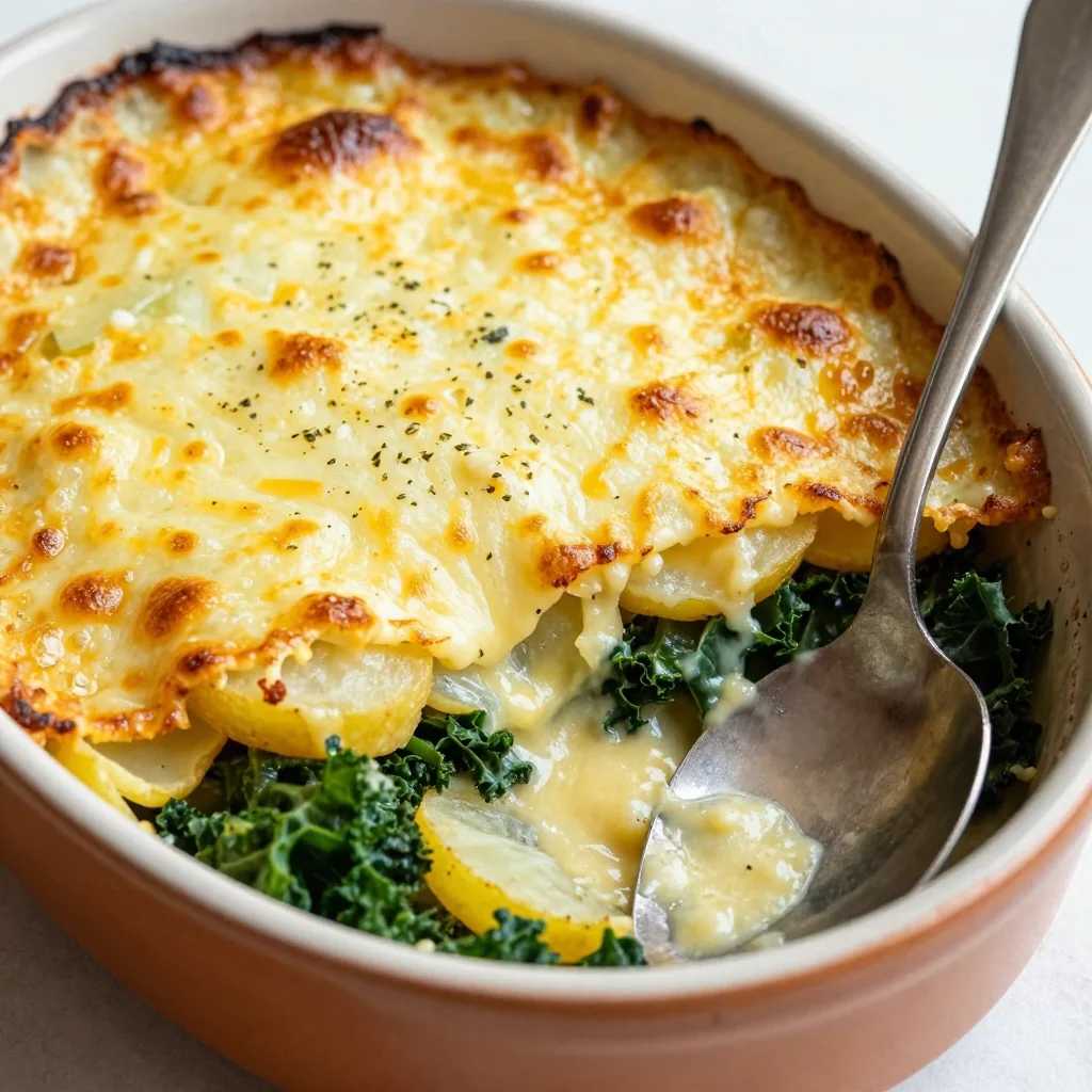 creamy garlic potato and kale gratin for cozy winter suppers