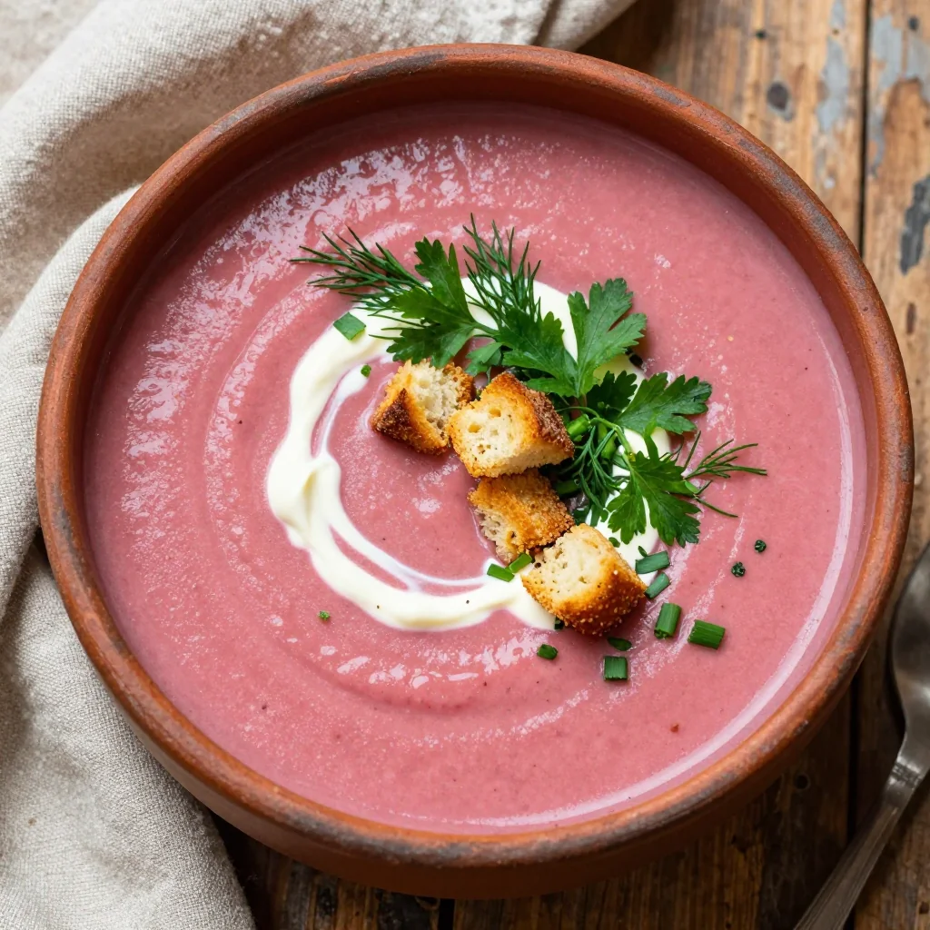 creamy parsnip and beet soup with fresh herbs for slow mornings