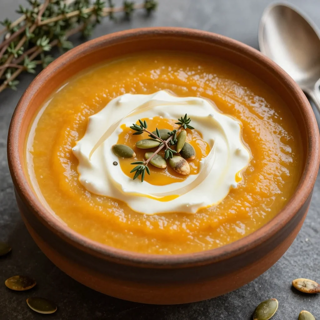 creamy parsnip and sweet potato soup with thyme for winter warmth