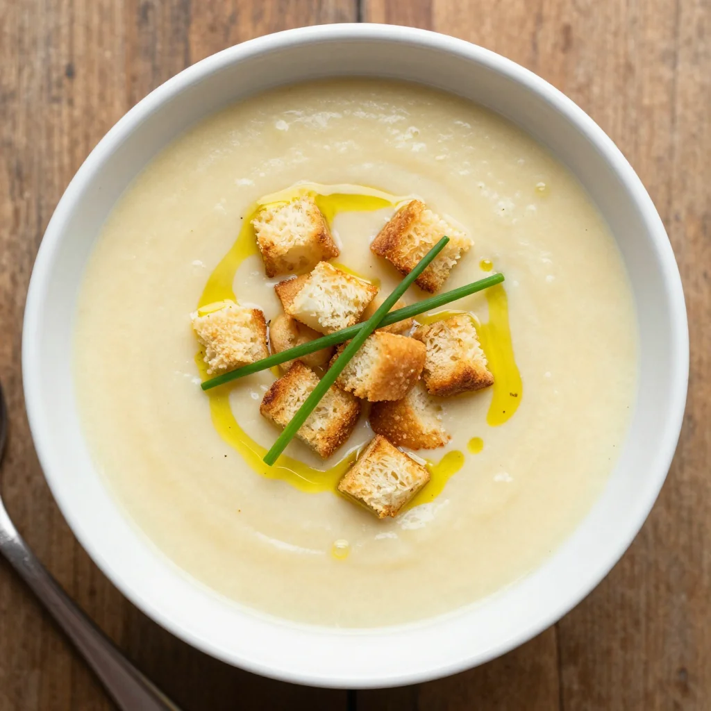 Creamy Potato Leek Soup with Croutons for Lunch