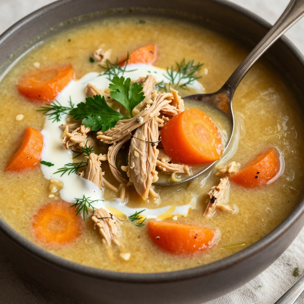 creamy slow cooker chicken and carrot soup with fresh herbs for cold days