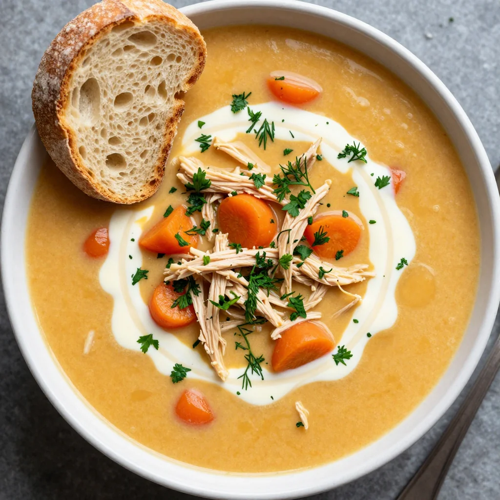 creamy slow cooker chicken and carrot soup with fresh herbs for cold days