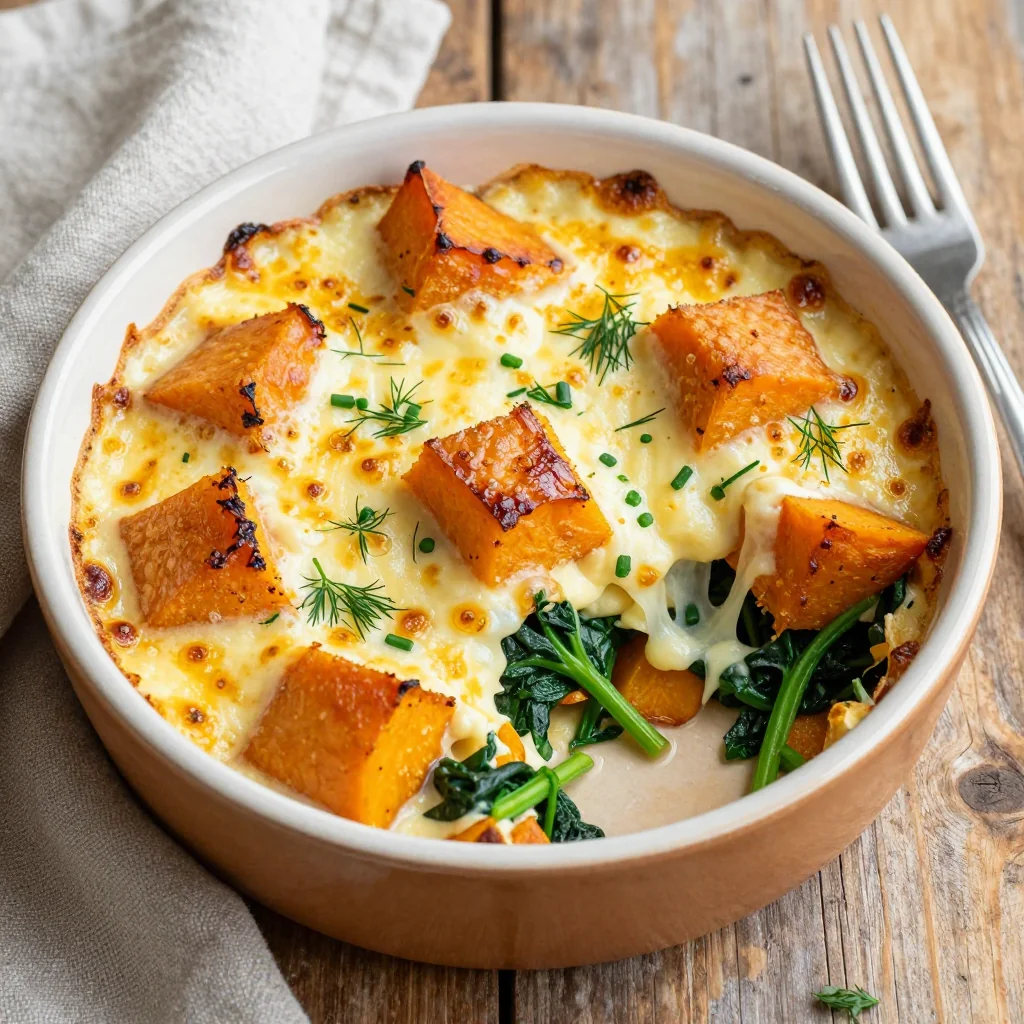 creamy spinach and sweet potato breakfast bake for lazy mornings