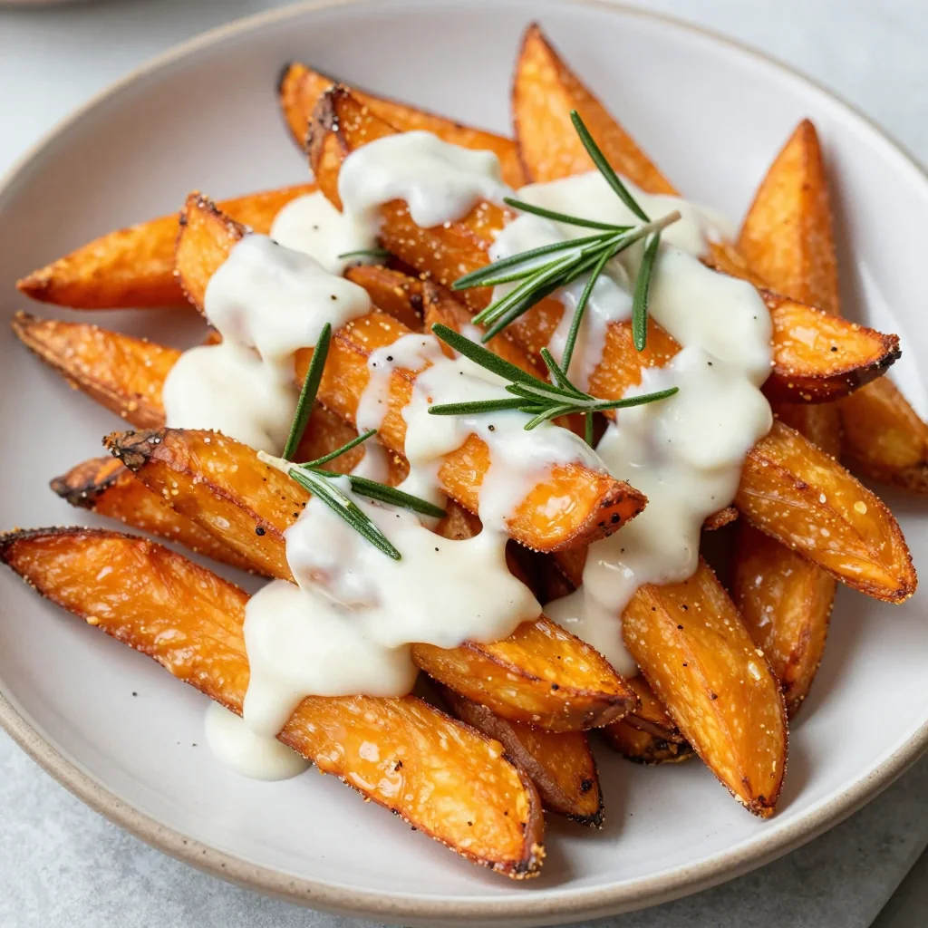 creamy sweet potato fries with rosemary for holiday side dishes