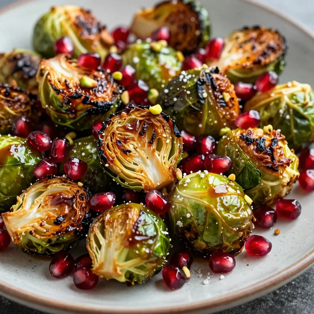 crispy roasted brussels sprouts with pomegranate seeds and glaze