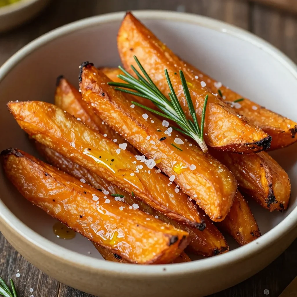 crispy sweet potato fries with rosemary for warm winter snacks