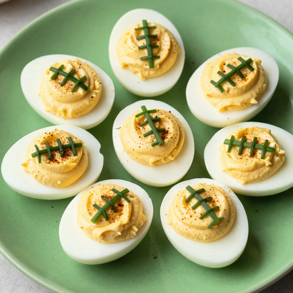 Football Themed Deviled Eggs for a Playoff Party