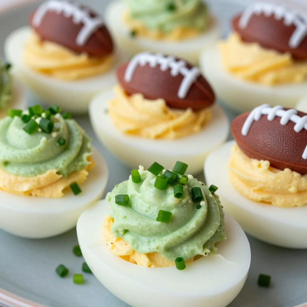Football Themed Deviled Eggs for a Playoff Party