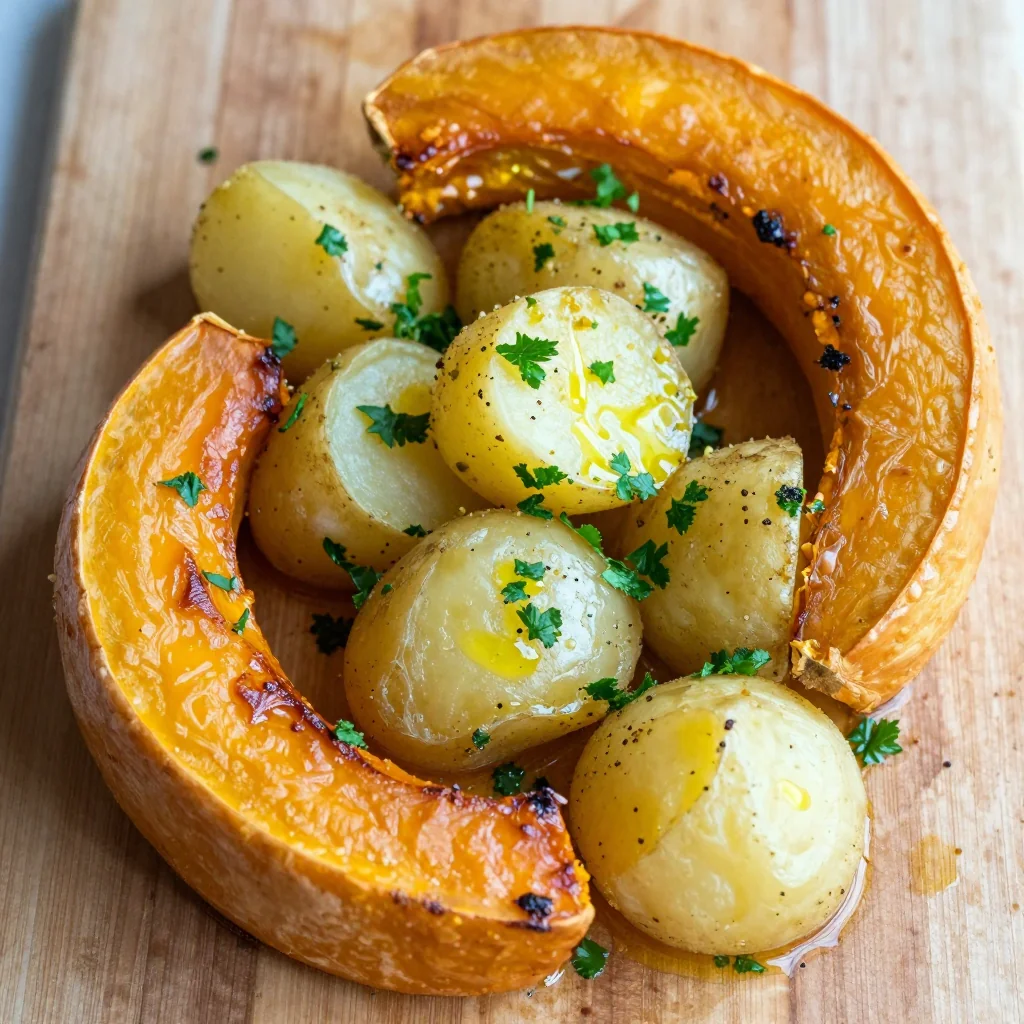 garlic and herb roasted winter squash with potatoes for cozy suppers