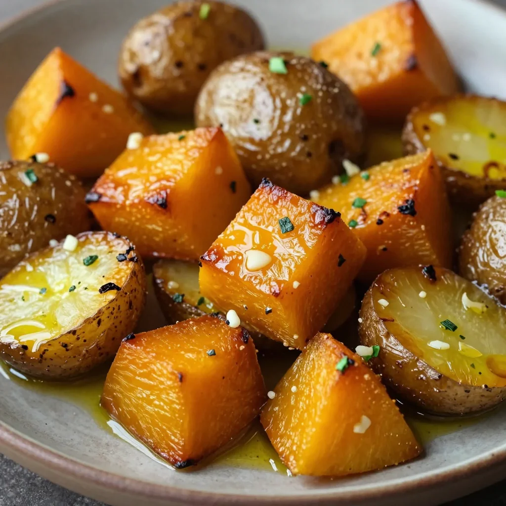 garlic and herb roasted winter squash with potatoes for cozy suppers