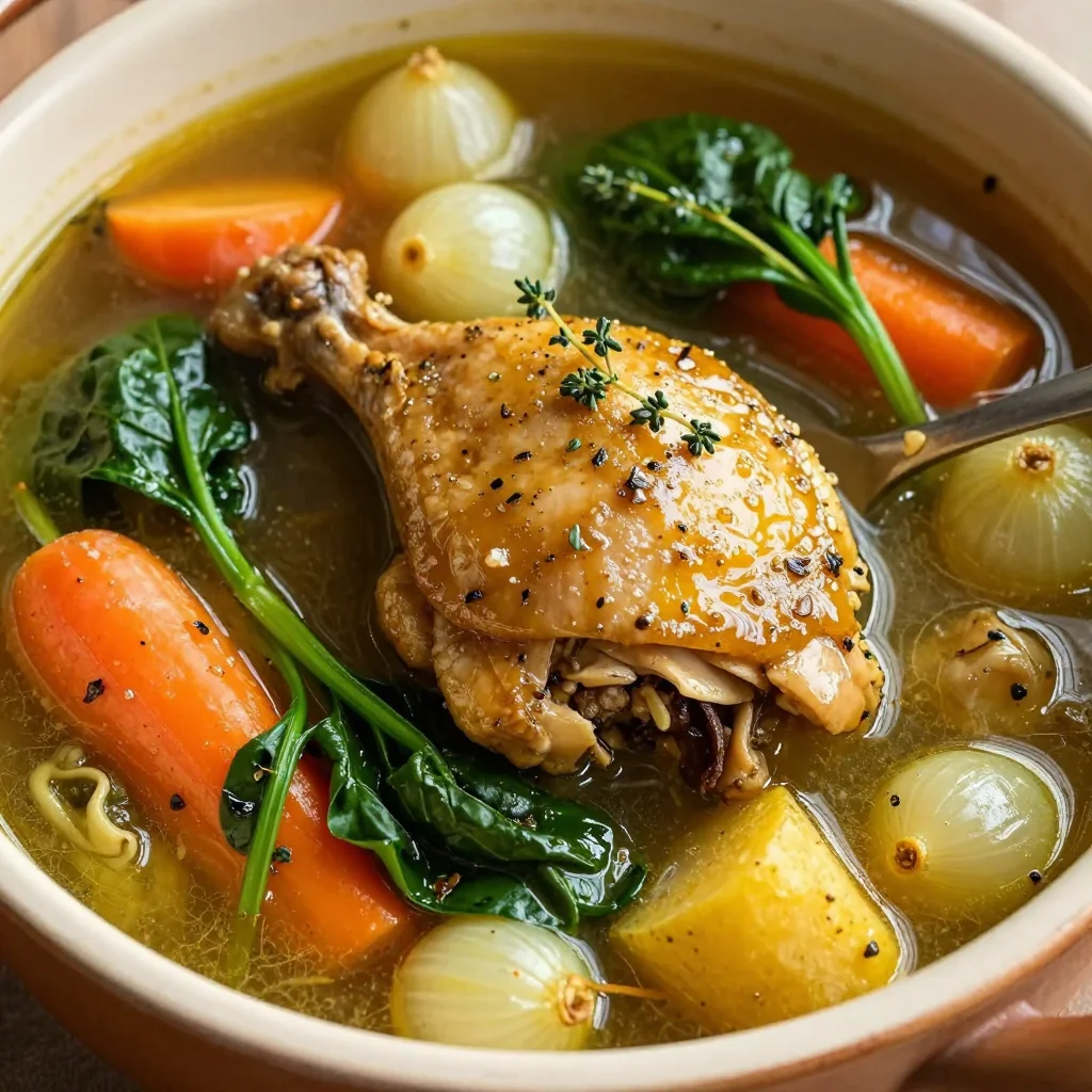 healthy batchcooked chicken stew with spinach and winter vegetables