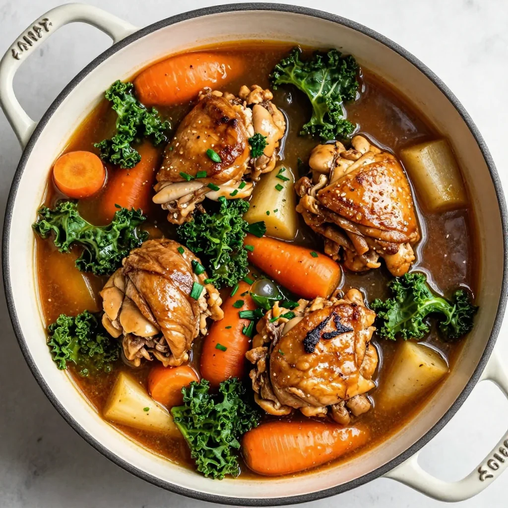 healthy batchcooked chicken stew with spinach and winter vegetables