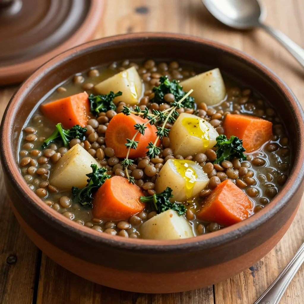 healthy batchcooked lentil and root vegetable stew for quick family suppers