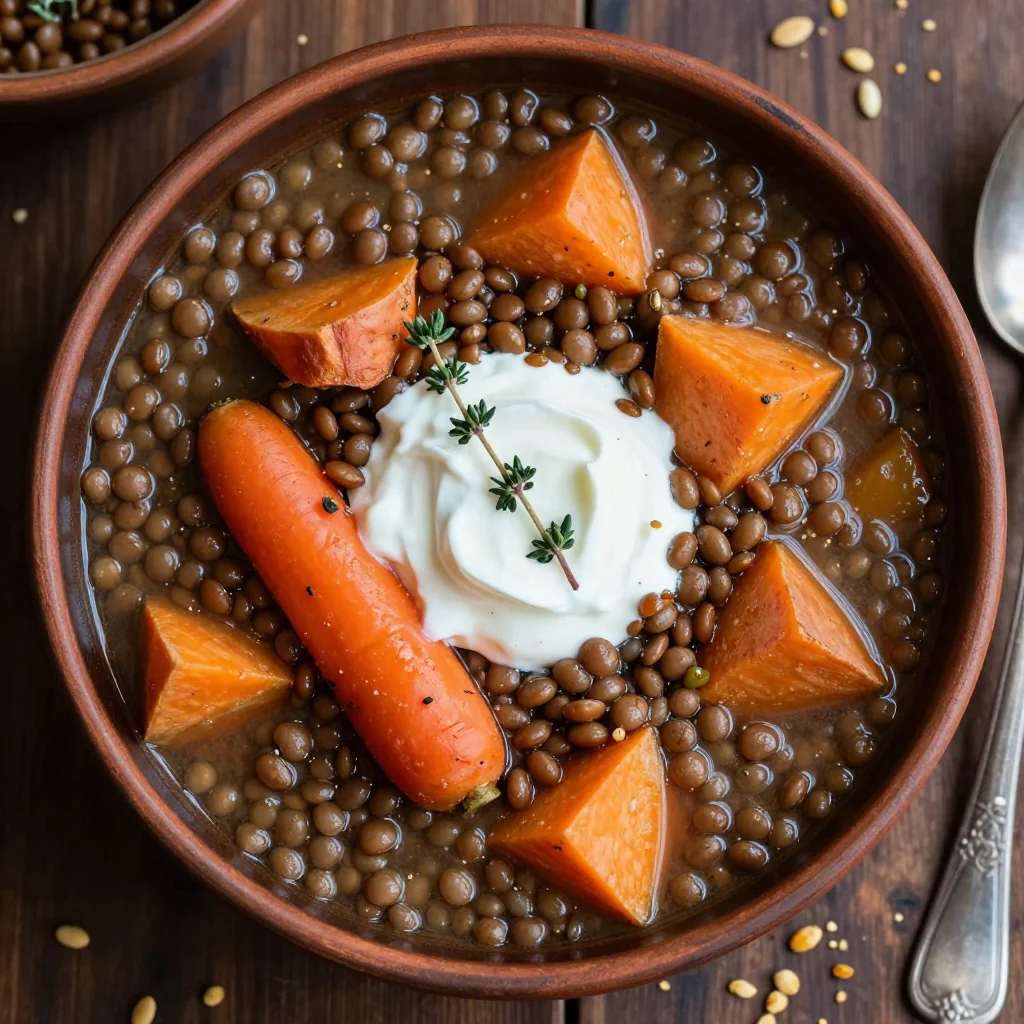 healthy batchcooked lentil and root vegetable stew for quick family suppers