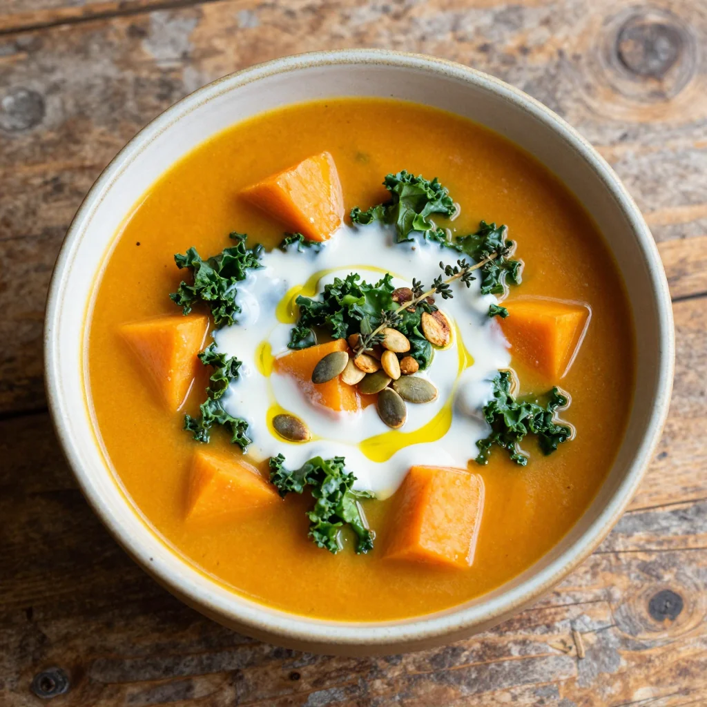 healthy batchcooked sweet potato and kale soup for family suppers