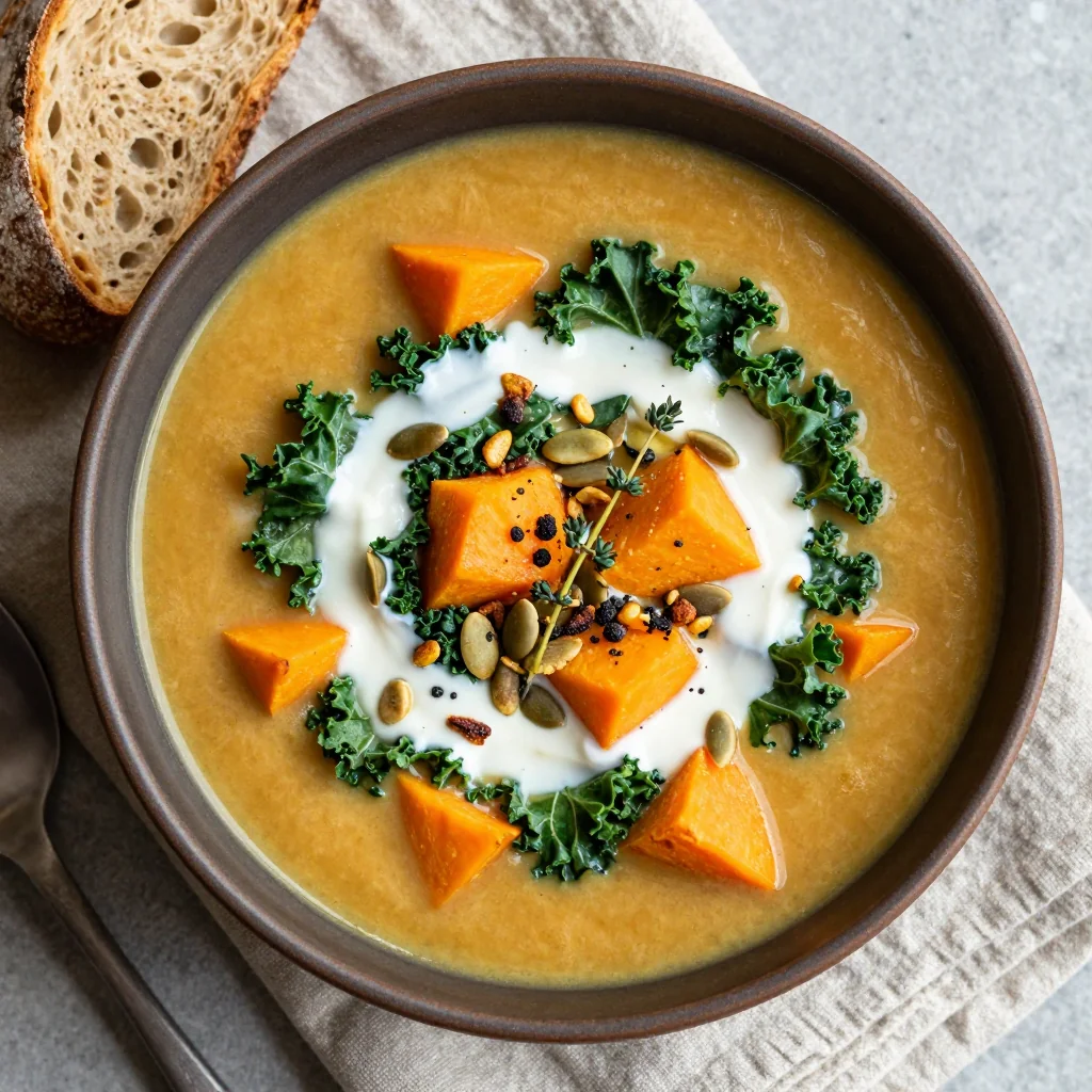 healthy batchcooked sweet potato and kale soup for family suppers