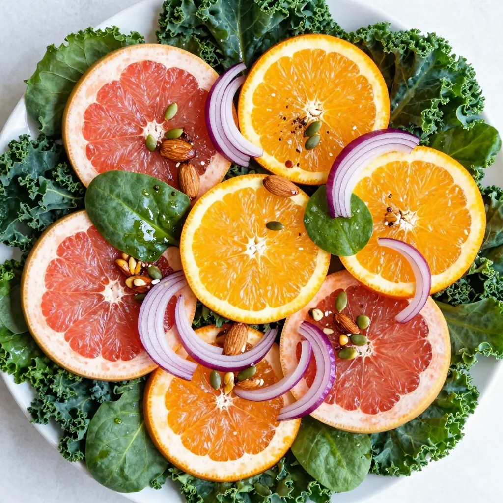 healthy citrus salad with grapefruit oranges and winter greens for breakfast