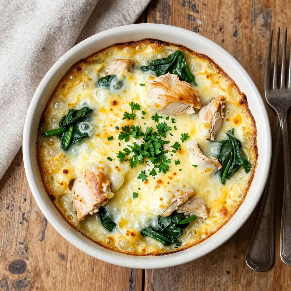 healthy clean eating chicken and spinach casserole for family dinners