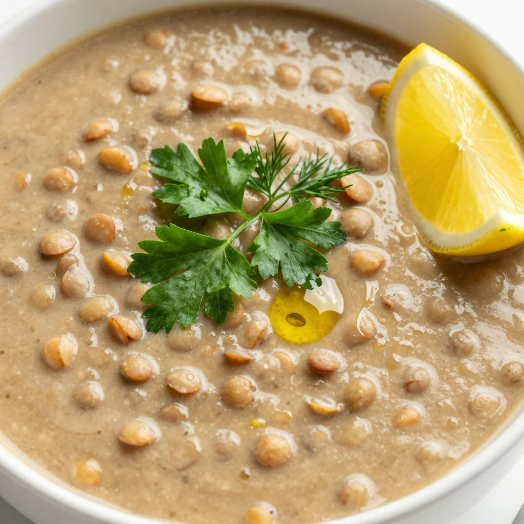 Healthy Creamy Lentil Soup with Lemon and Fresh Herbs