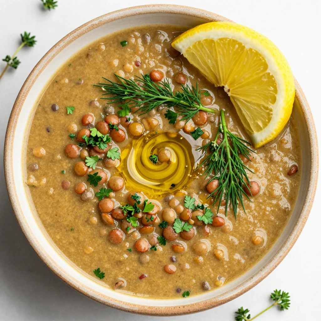 Healthy Creamy Lentil Soup with Lemon and Fresh Herbs