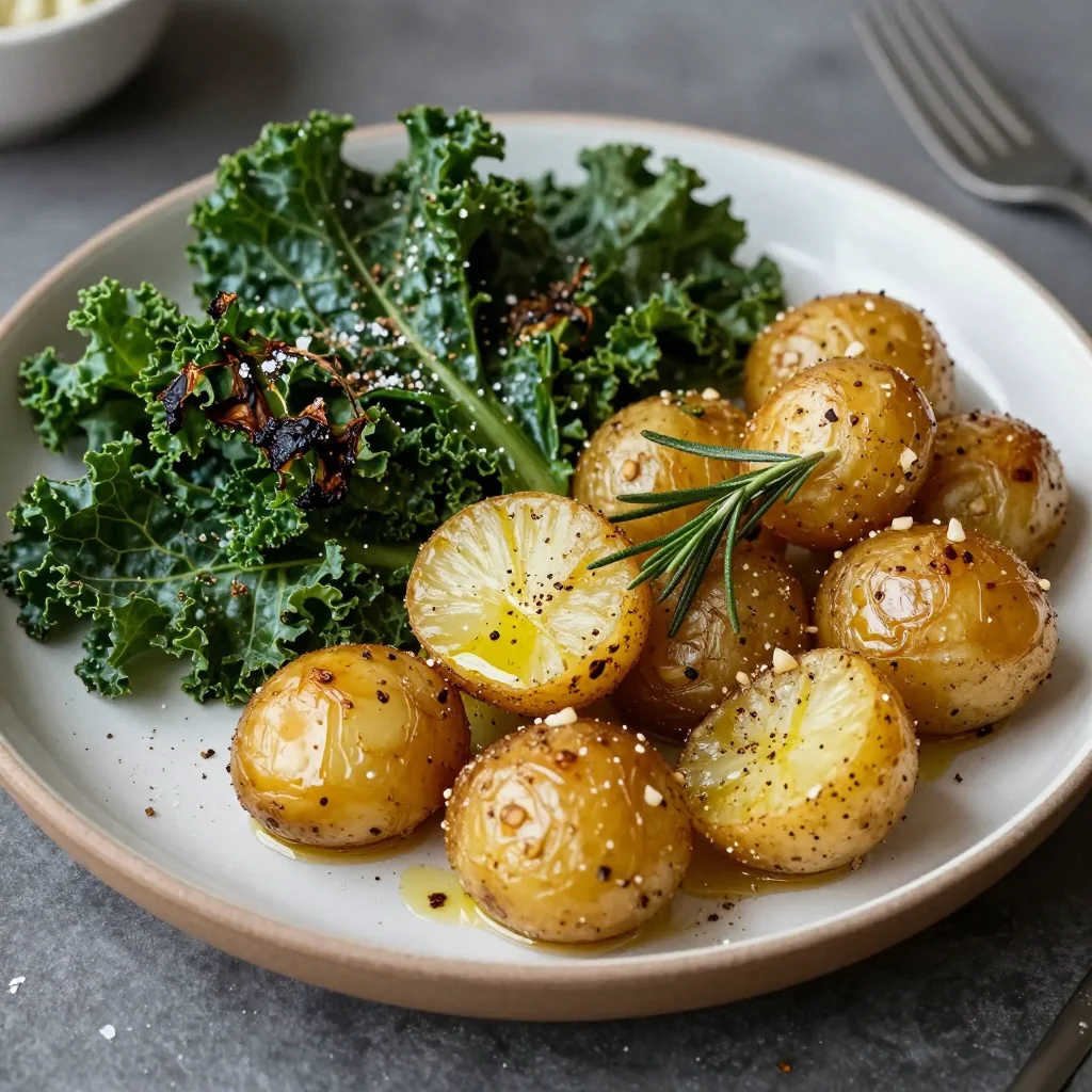healthy meal prep garlic roasted potatoes and kale for cold winter nights