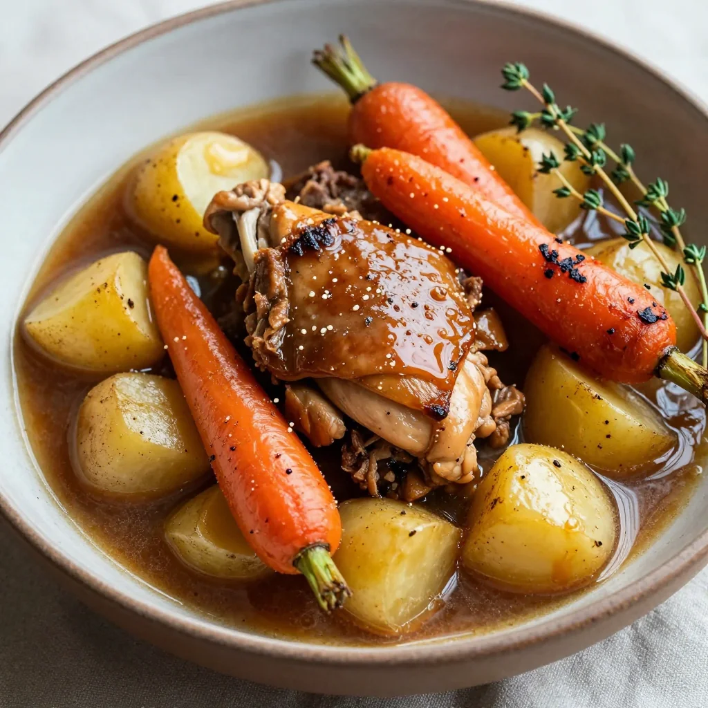 healthy onepot chicken stew with roasted carrots and potatoes