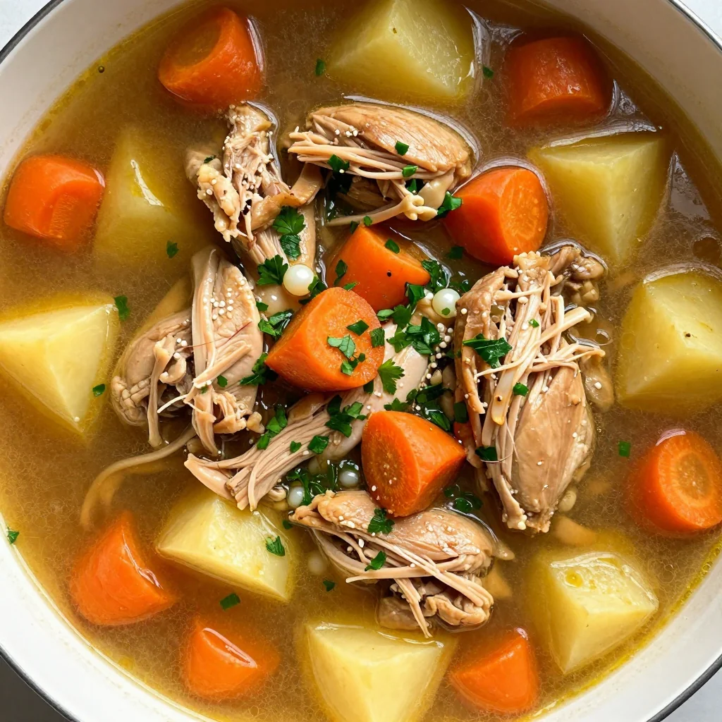 healthy onepot chicken stew with roasted carrots and potatoes