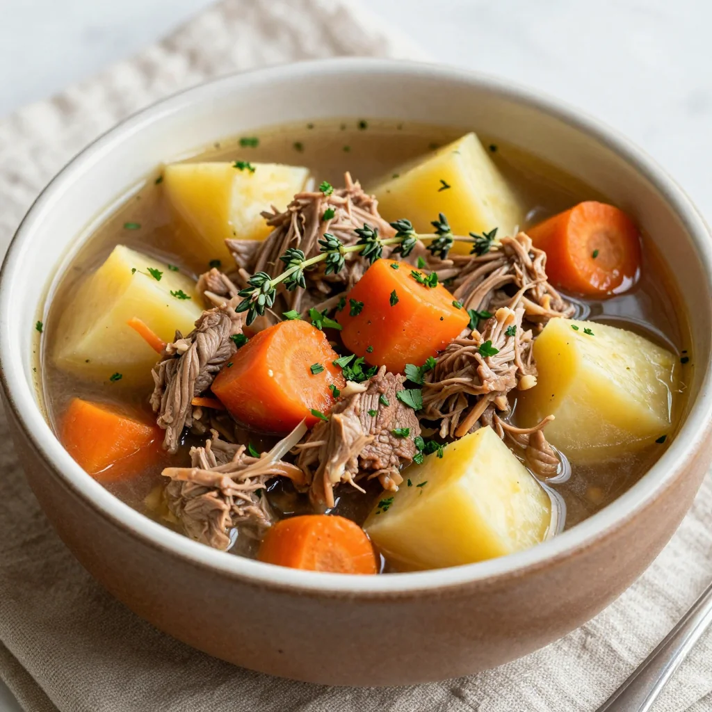 healthy slow cooker turkey stew with carrots potatoes and thyme