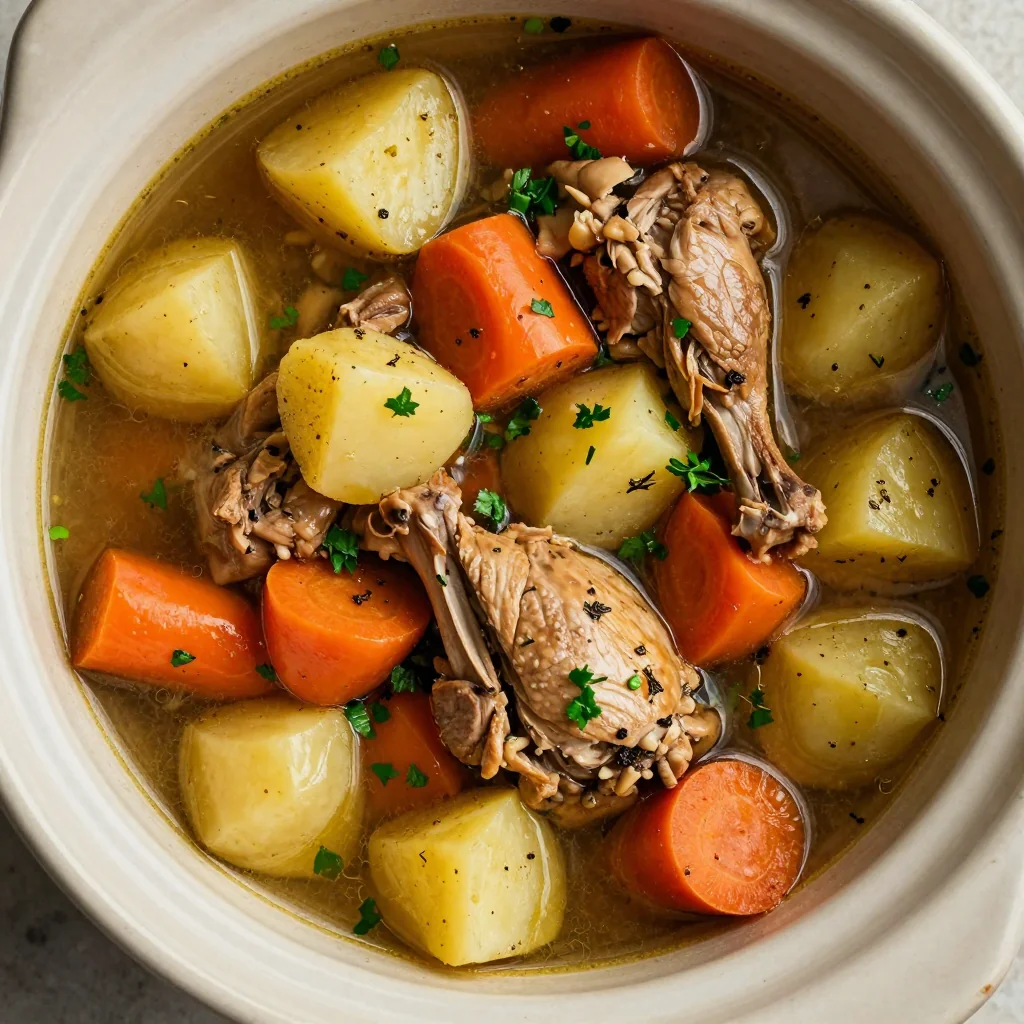 healthy slow cooker turkey stew with carrots potatoes and thyme