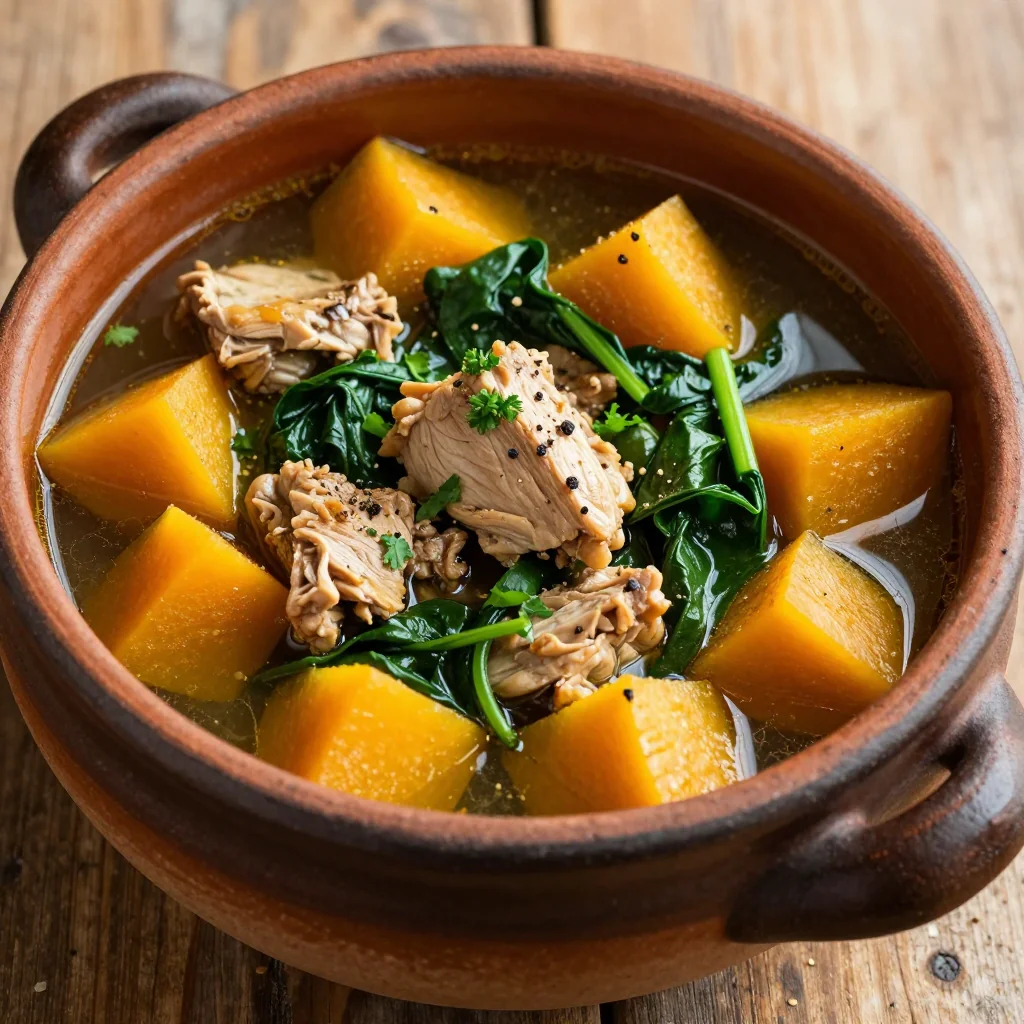 healthy slow cooker turkey stew with winter squash and spinach