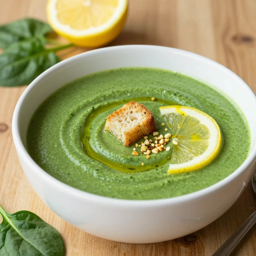 healthy spinach and lemon soup with garlic for winter immune support