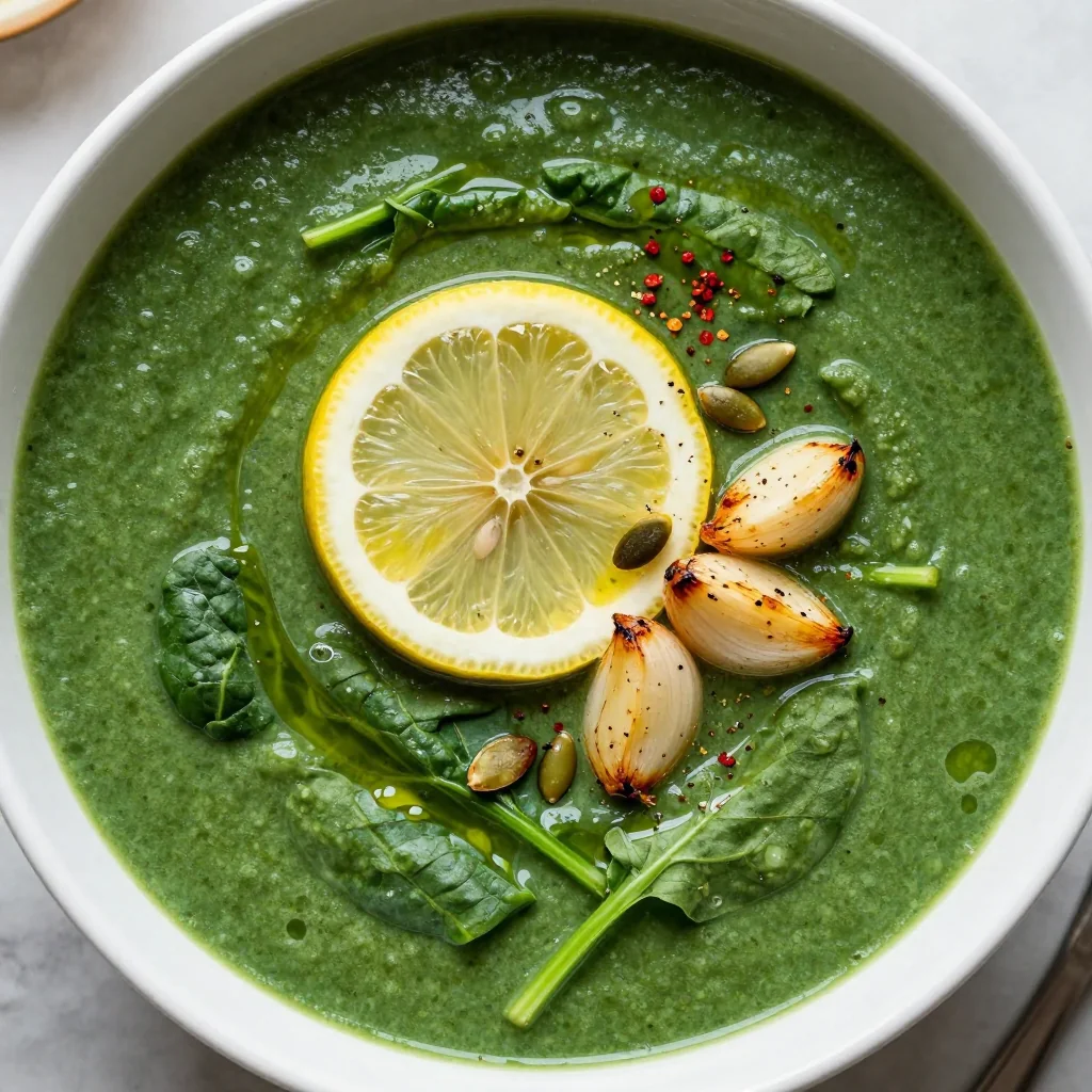 healthy spinach and lemon soup with garlic for winter immune support
