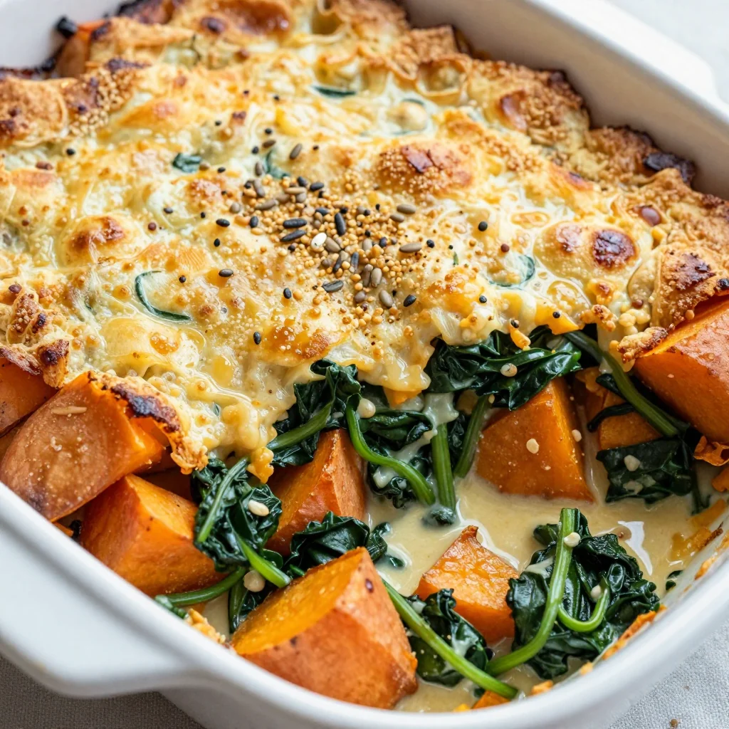 hearty sweet potato and spinach casserole for clean eating dinners