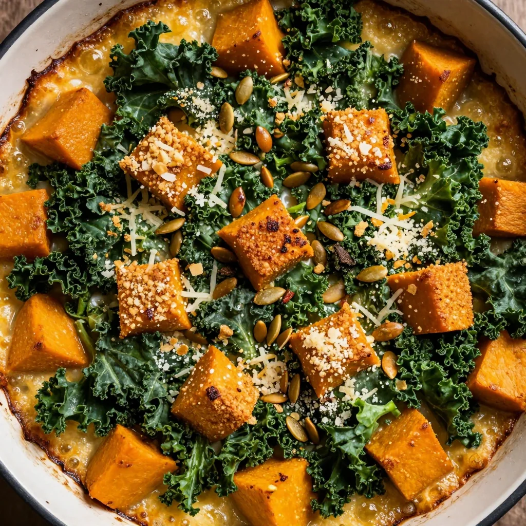 hearty winter squash and kale casserole for healthy comfort food