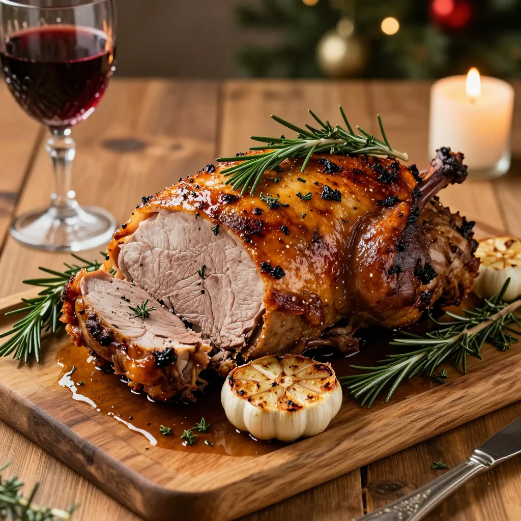 herb roasted garlic pork roast for warm christmas eve family dinner