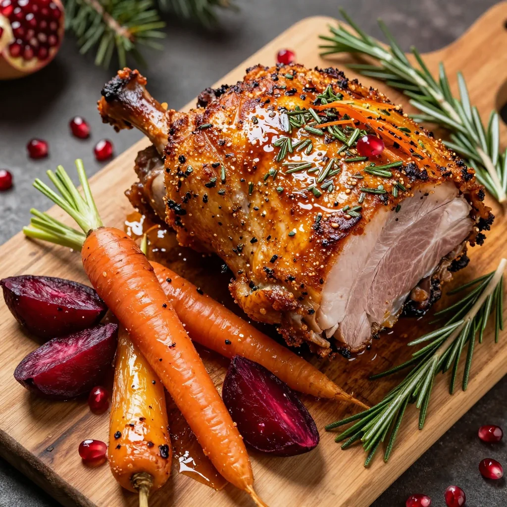 herbcrusted pork roast with roasted root vegetables for holiday dinner