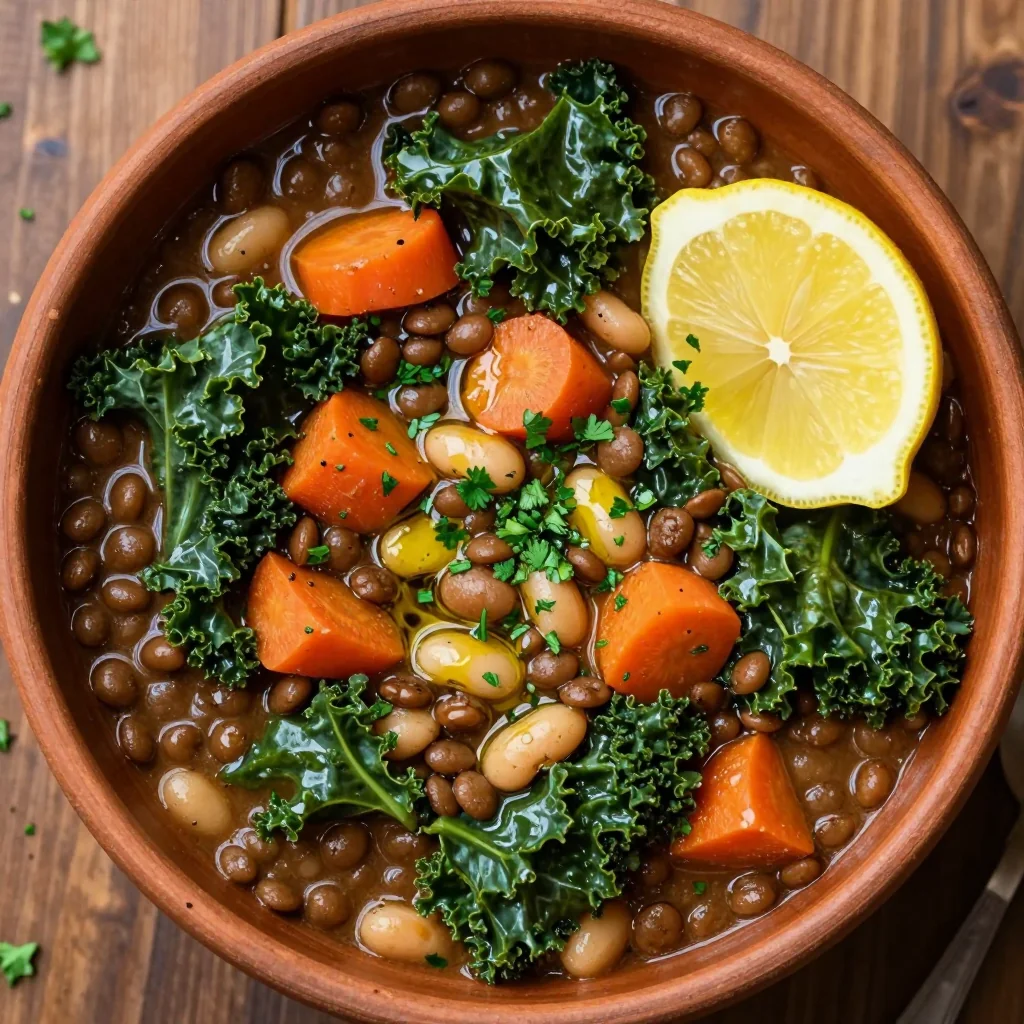 high protein lentil and kale stew for nourishing cold evenings