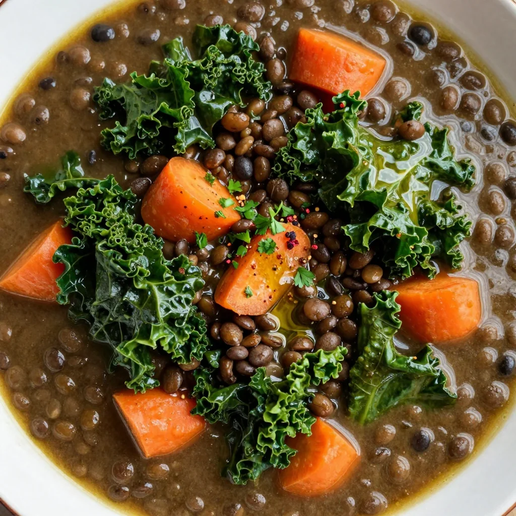 high protein lentil and kale stew with carrots for nourishing dinners
