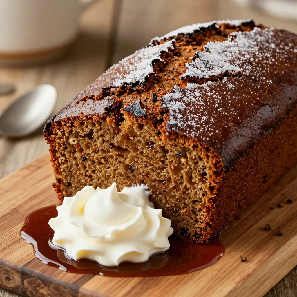 homemade gingerbread loaf cake with molasses and warm spices for holidays